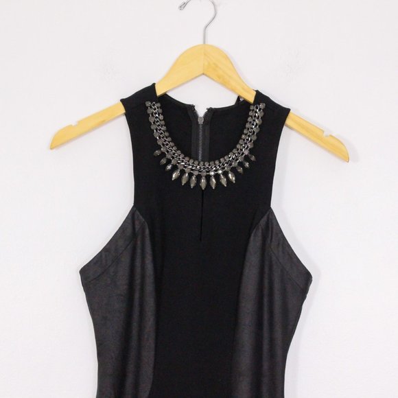 *Guess Women's Black Gray Jewel Neck Bodycon Mini Little Black Dress - Picture 7 of 9